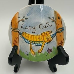 Beth for WHITTARD OF CHELSEA CERAMIC CIRCULAR Lazy Cat COASTER - Hand Painted